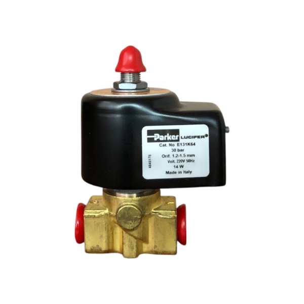 Elektromagnetni ventil za ulje Parker Lucifer E131K64 NC G1/4" 220V 50Hz 0-30bar 14W sa prelivom za venterm gorionike