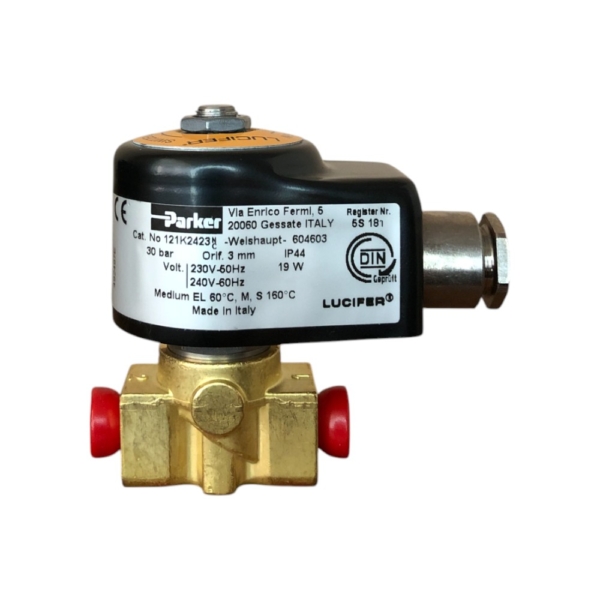 Elektromagnetni ventil za ulje Parker Lucifer 121K2423 NC G1/8" 230V 50Hz 240V 60Hz 19W 0-30bar IP44
