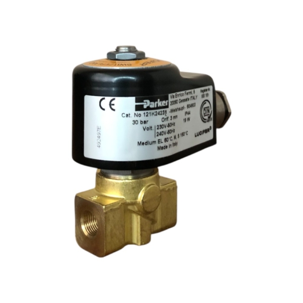 Elektromagnetni ventil za ulje Parker Lucifer 121K2423 NC G1/8" 230V 50Hz 240V 60Hz 19W 0-30bar IP44